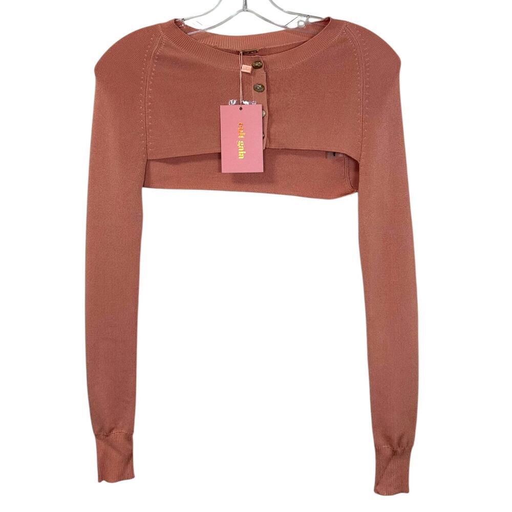 Cult Gaia NWT Women's 'Alice' Cropped Top Cardigan Knit Cantaloupe Orange Small - Picture 3 of 12